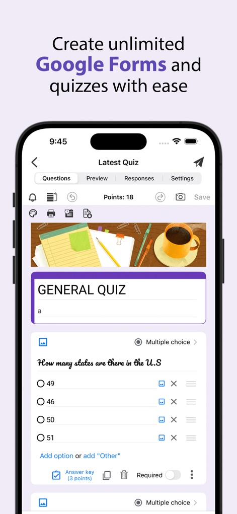 Form for Google Forms - Créez sans effort de nouveaux formulaires et questionnaires grâce à une interface d'édition complète et une sélection de modèles prédéfinis sur votre appareil iOS.