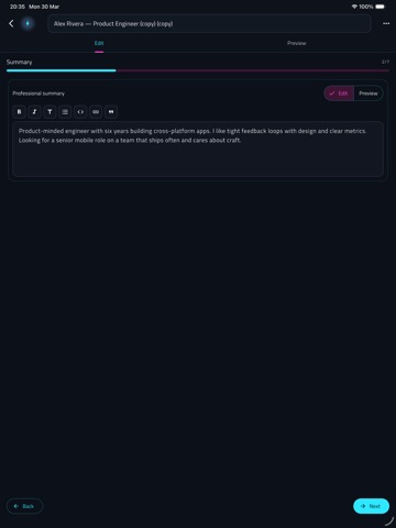 Neon CV Maker iPad screenshot