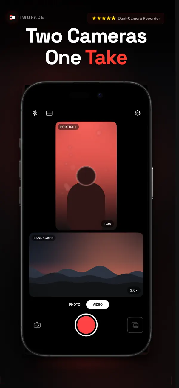 Screenshot #1 pour TwoFace: Dual Camera Recorder