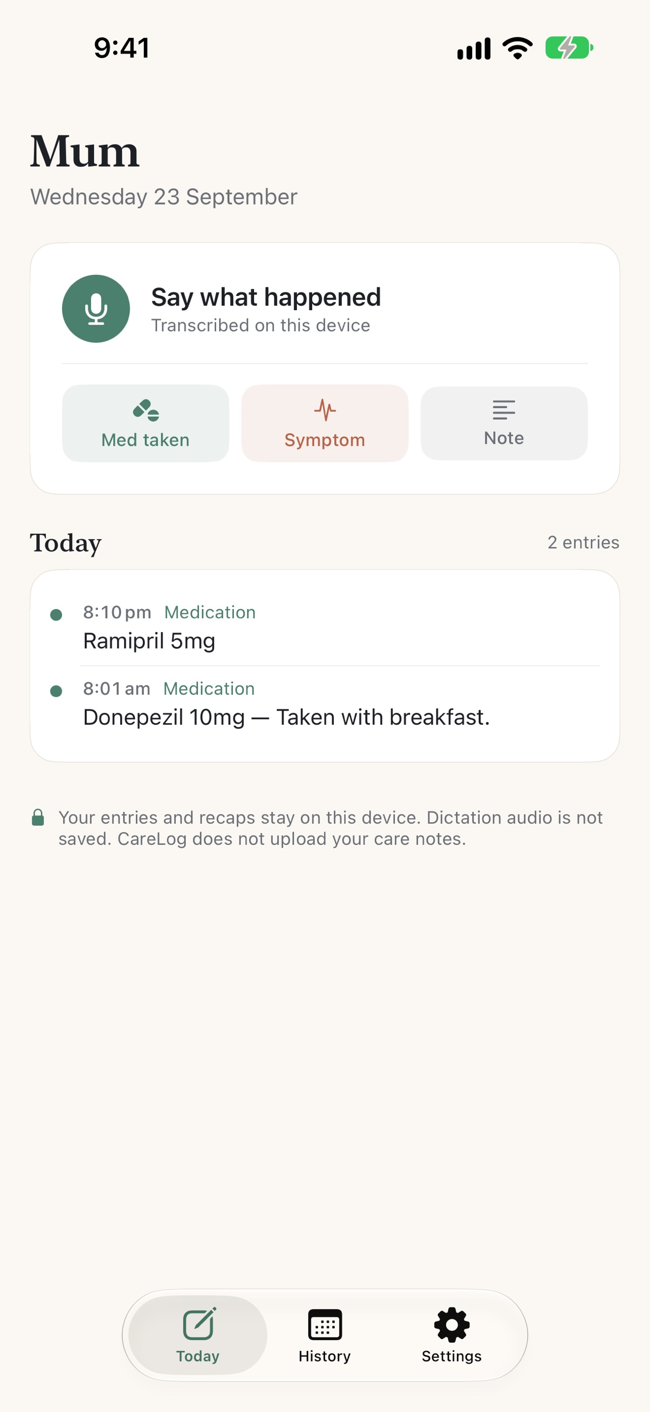 Screenshot 1 of CareLog