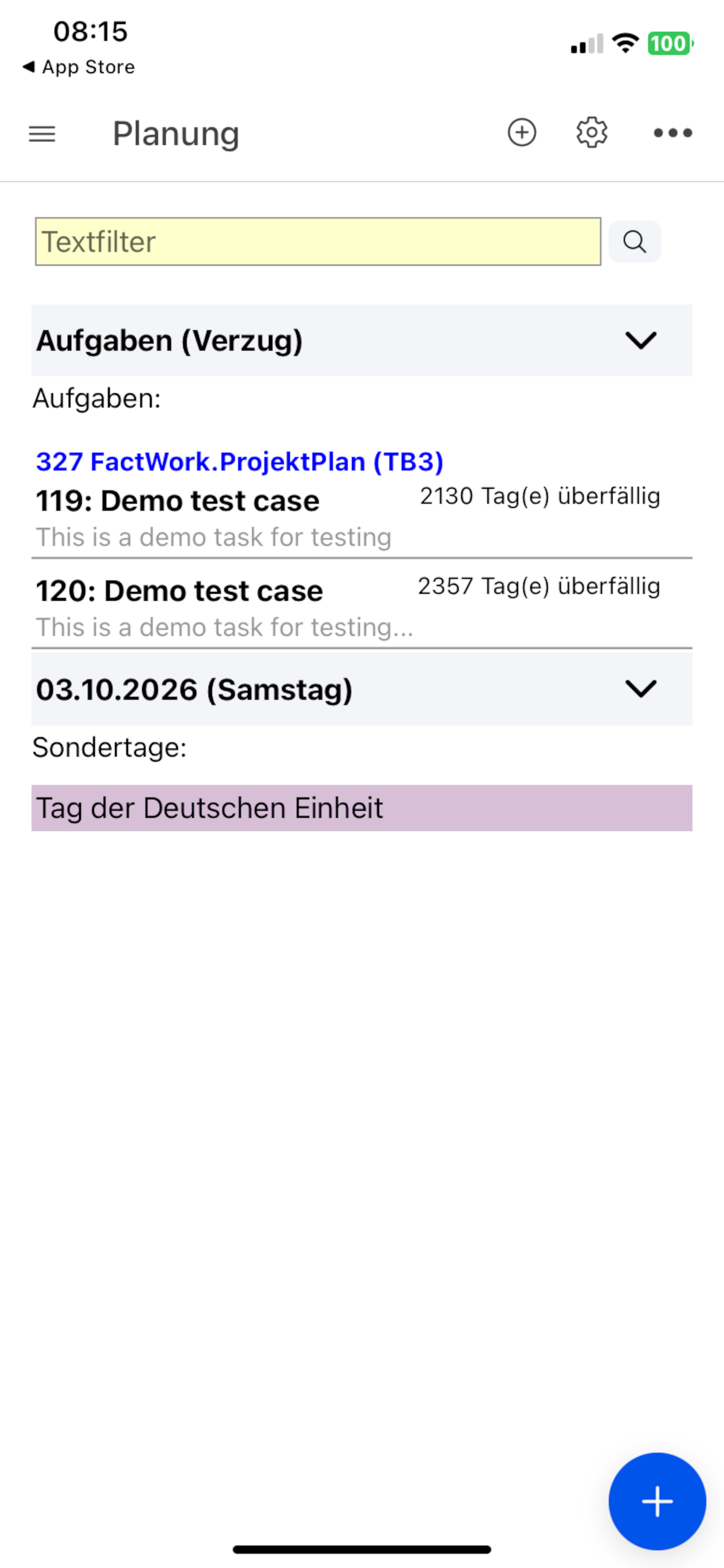 FactWork ProjektPlan screenshot 3