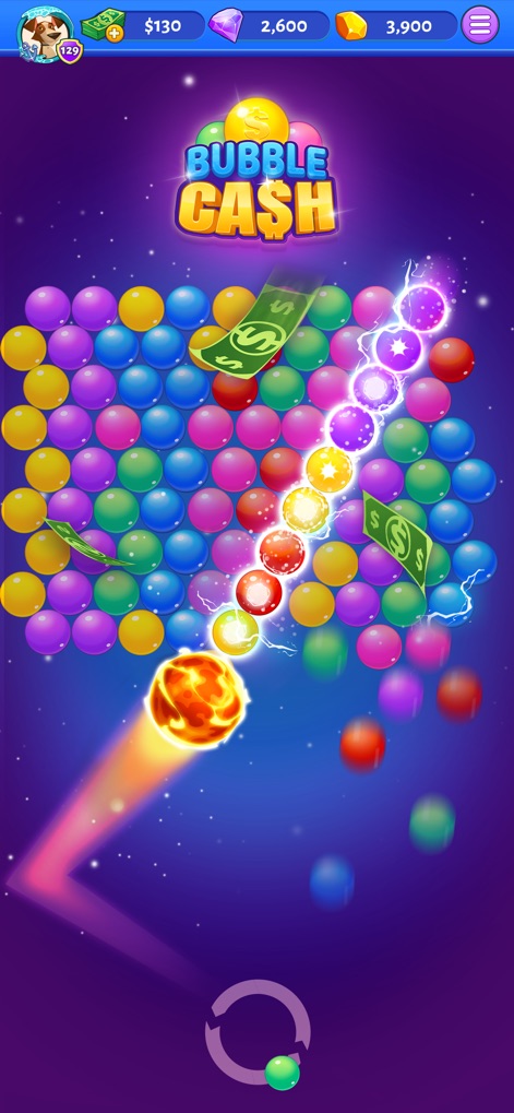 Bubble Cash - Experience the vibrant, skill-based gameplay in action, featuring precise laser-aiming and colorful bubble clusters for strategic matches.