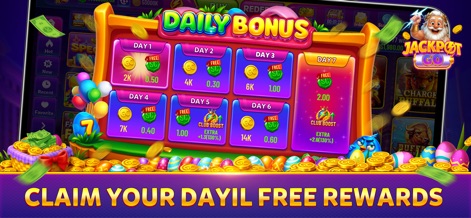 Jackpot Go: Slots Casino - Players are consistently rewarded through a structured "Daily Bonus" calendar, offering enticing incentives like "Free Spin" opportunities and exclusive "Club Boost" benefits.