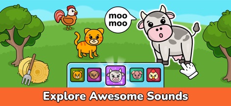 Baby Piano for Kids & Toddlers - L'application immerge les jeunes utilisateurs dans un monde sonore ludique, où ils peuvent découvrir les cris des animaux de la ferme et les activer facilement grâce à une interface d'icônes tactiles.