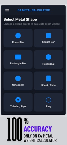 C4 Metal Weight Calculator iPhone screenshot