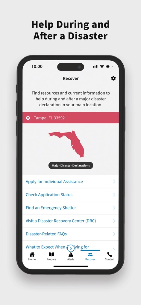 FEMA - This tool provides clear pathways for recovery, displaying "Major Disaster Declarations" and facilitating direct access to "Apply for Individual Assistance".