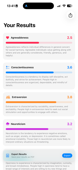 Big Five Personality Traits Screenshot 3 of 3