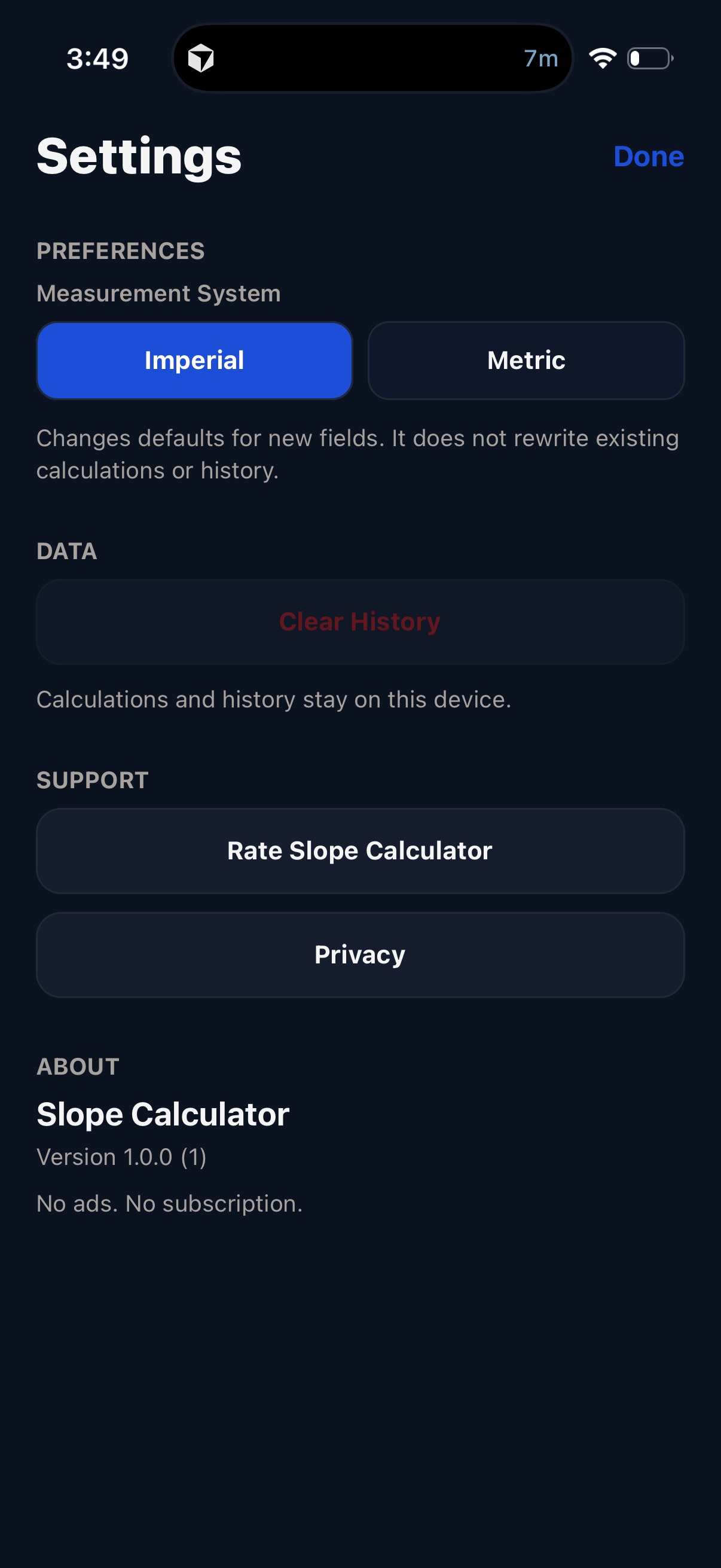 Screenshot 1 of Slope Calculator+