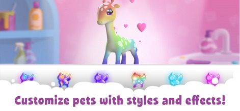 Crayola Scribble Scrubbie Pets - Personalize pets with unique styles and effects, like the vibrant rainbow giraffe, alongside a selection of glowing customization options.