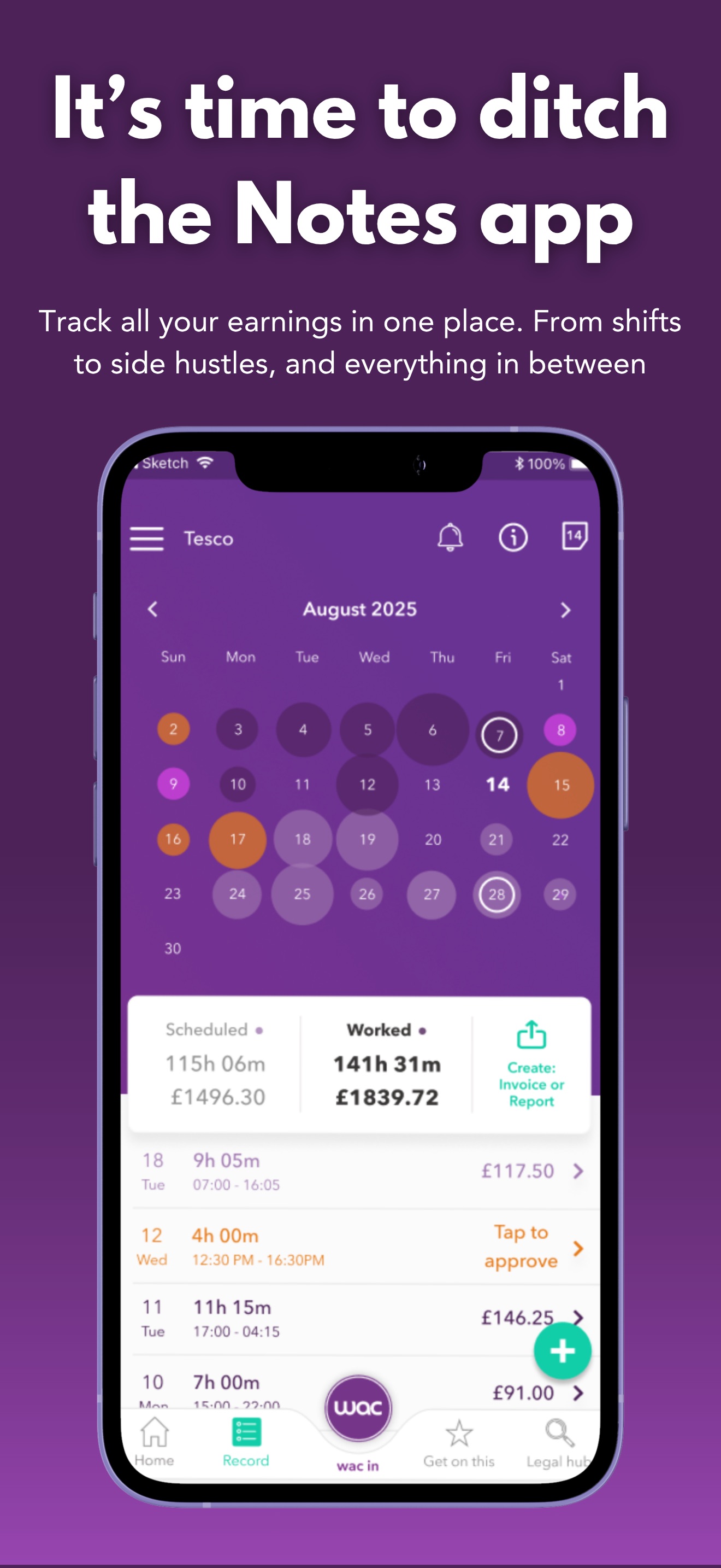 wac - shift & earnings tracker 스크린샷 3