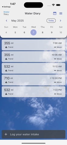 Water Diary Intake Log Tracker iPhone screenshot
