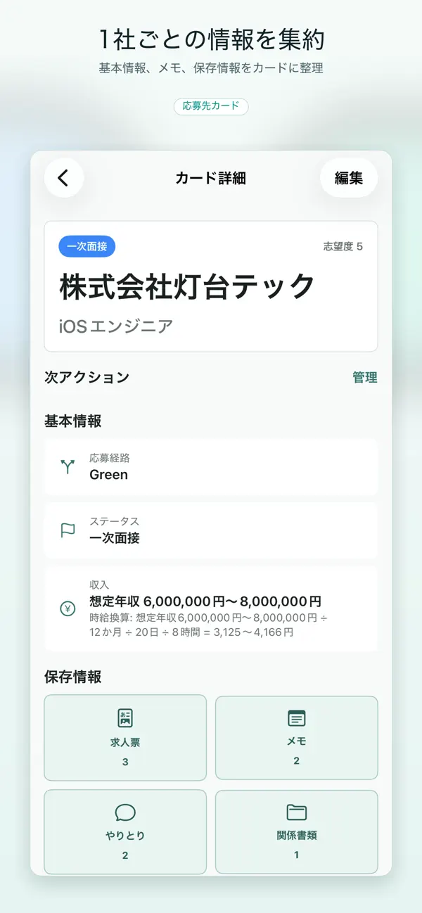 みをつくしのカード詳細画面