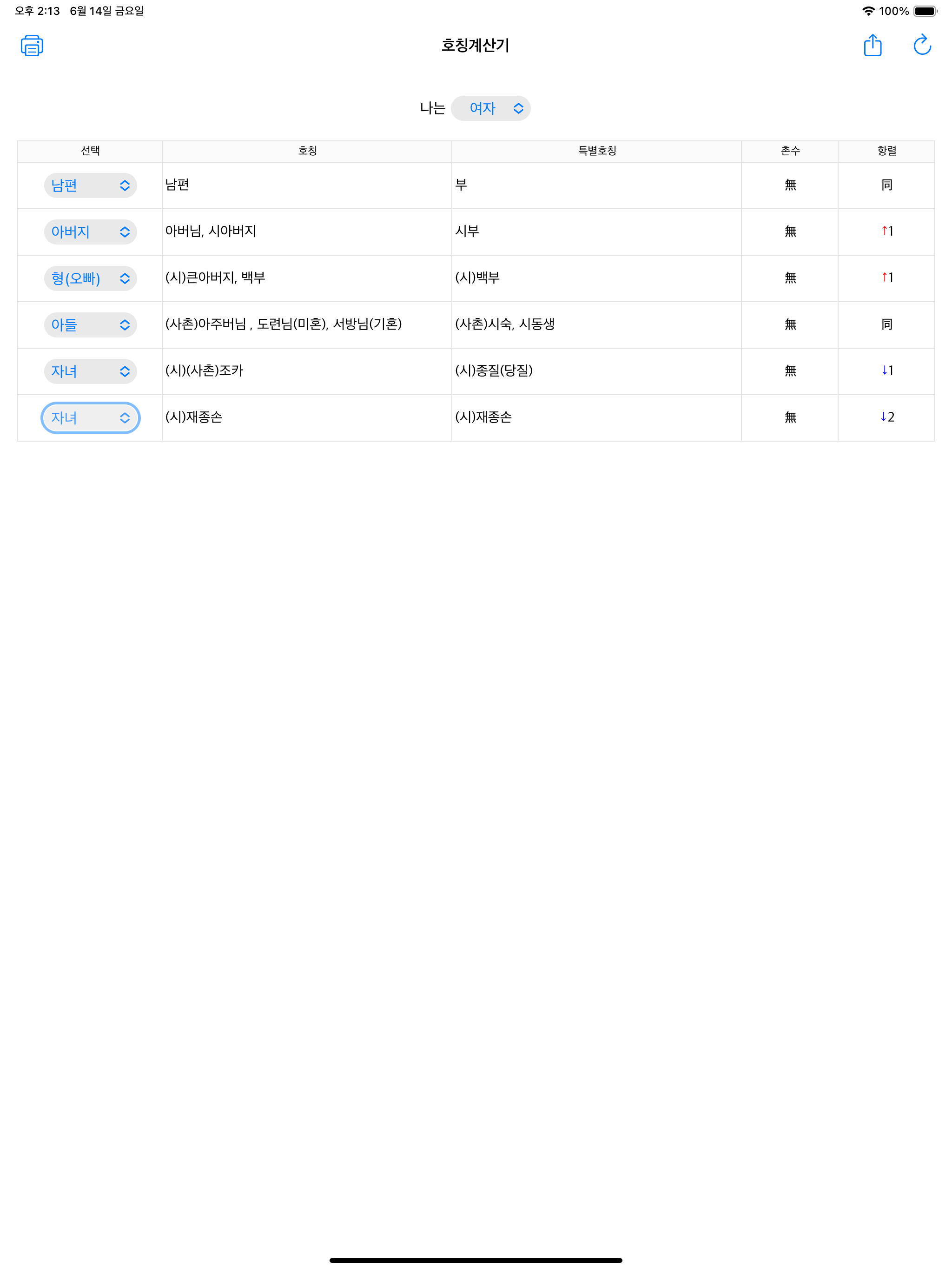 호칭 계산기 (촌수 계산기)
