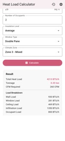 Heat Load Calc HVAC screenshot