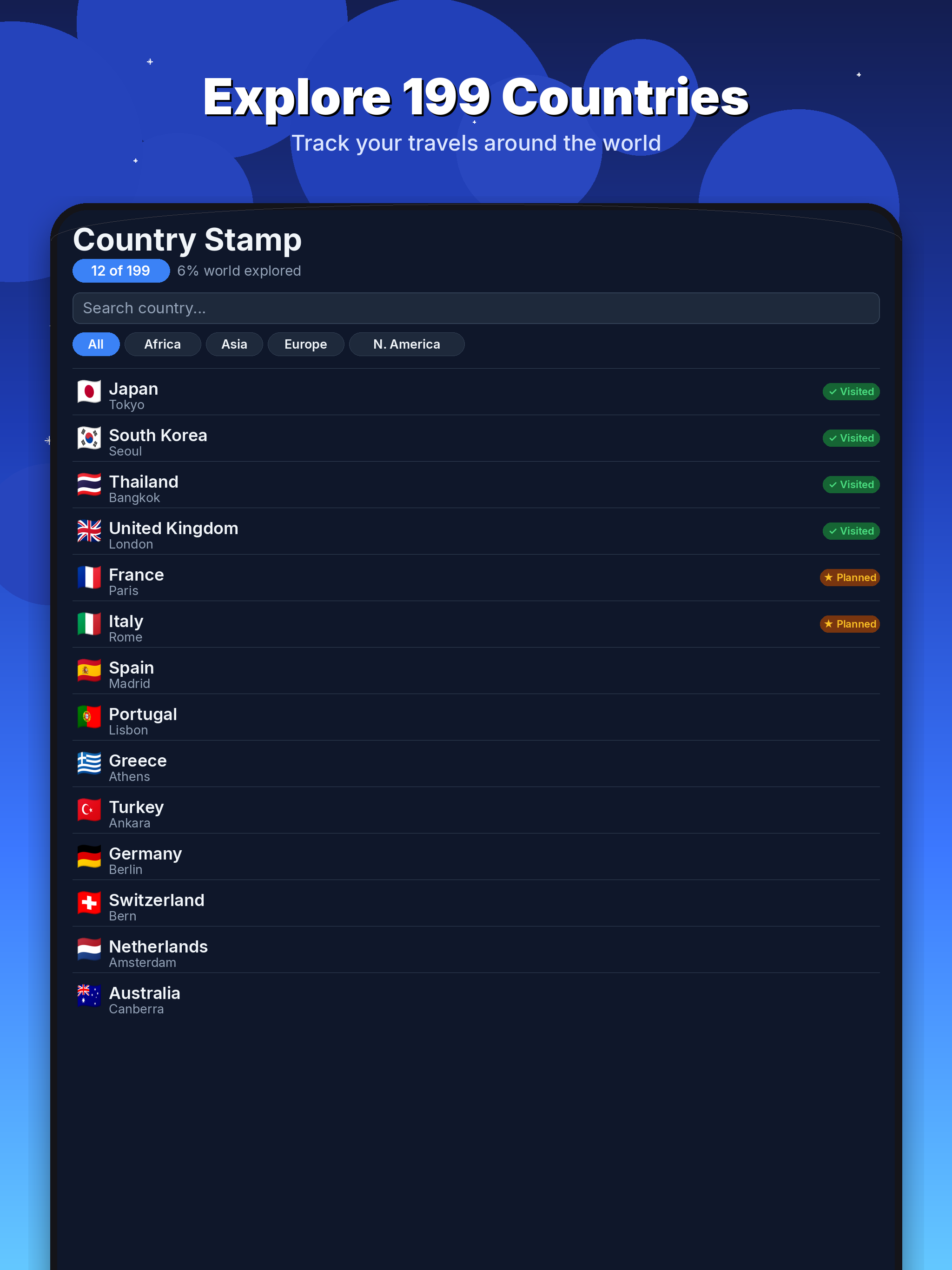 Country Stamp - Travel Tracker
