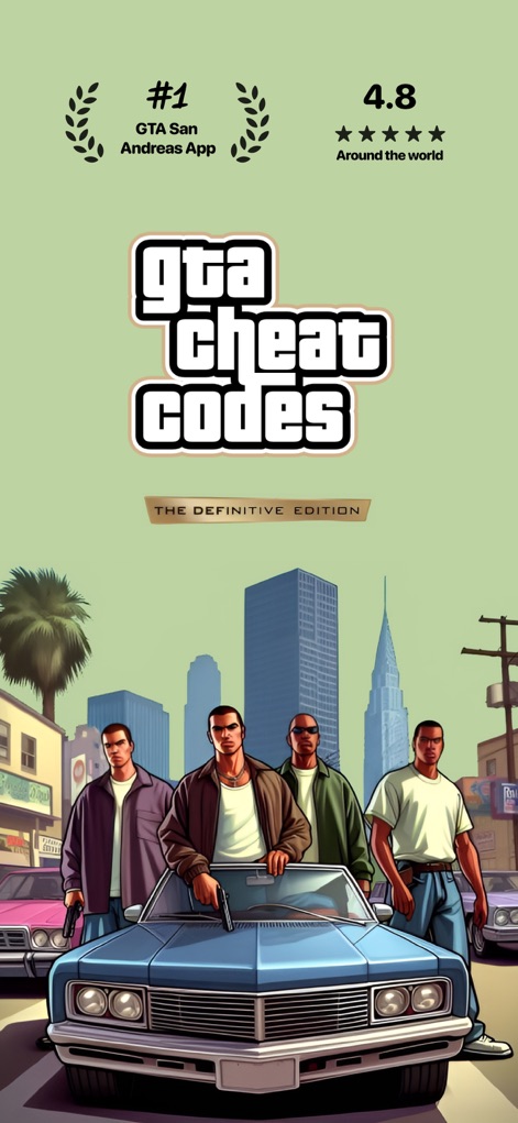 GTA San Andreas Cheats & Codes - La aplicación presenta un logo destacado que evoca la estética del juego original, complementado con un diseño nostálgico y distintivo que asegura reconocimiento inmediato.