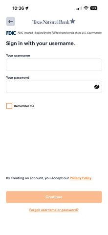 Texas National Bank app screenshot