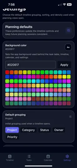 Screenshot von Task-Timeline auf dem iPhone 2