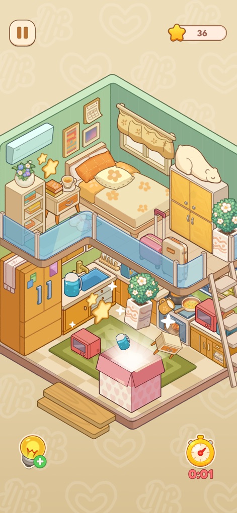 My Perfect Home: Design Game - このスクリーンショットでは、上下のフロアを繋ぐ工夫された間取りや、統一感のある家具の配置によって、コンパクトながら機能的な生活空間を自由にデザインできます。