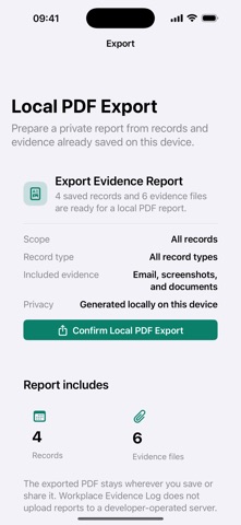 Workplace Evidence Log screenshot