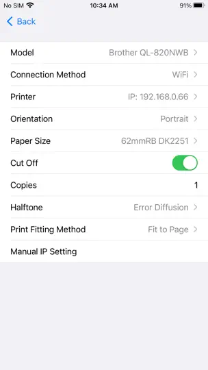 Captura de pantalla de Brother IPrint en iPhone 4