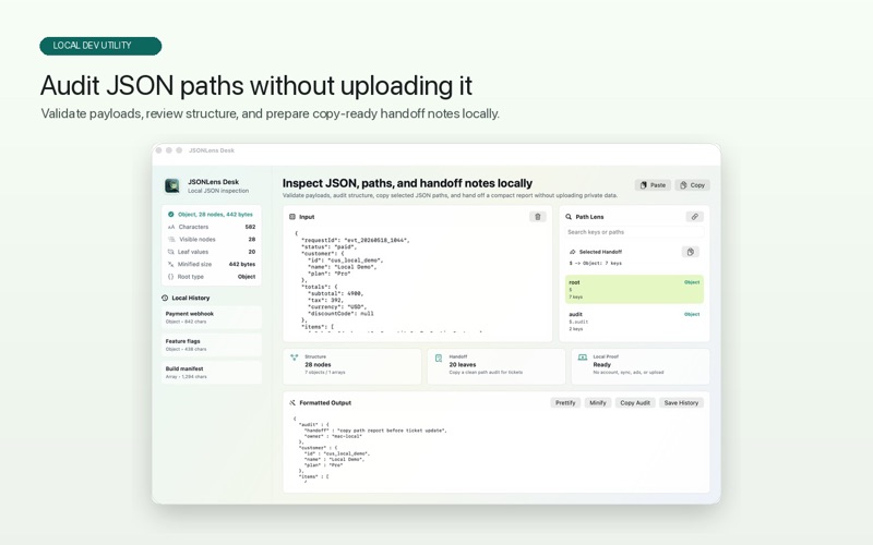 JSONLens Desk screenshot