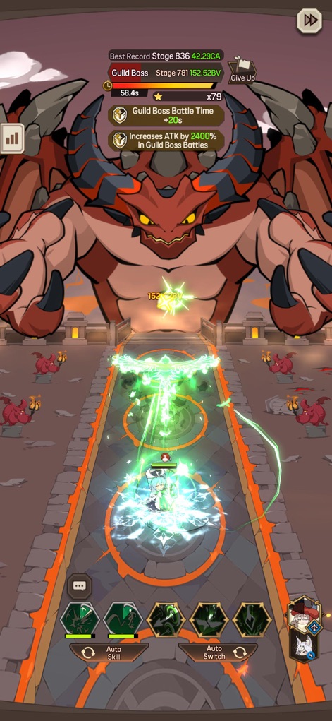 Switching Heroes - Engage in challenging Guild Boss battles and utilize the convenient Auto Skill and Auto Switch features for strategic gameplay.