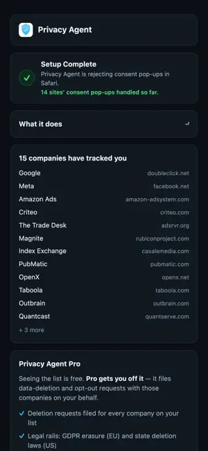 Data Privacy Agent: Cookies screenshot 1
