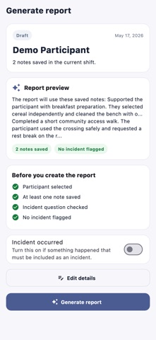 NDIS Shift Notes screenshot