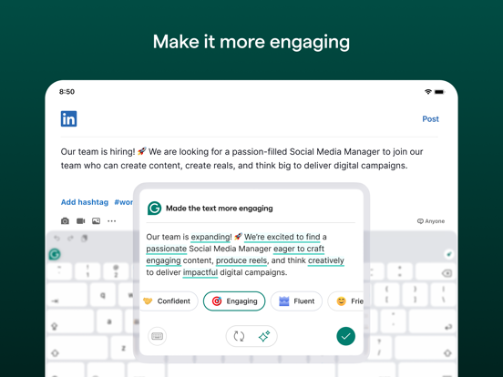 Grammarly: AI Writing Keyboard iPad app afbeelding 5
