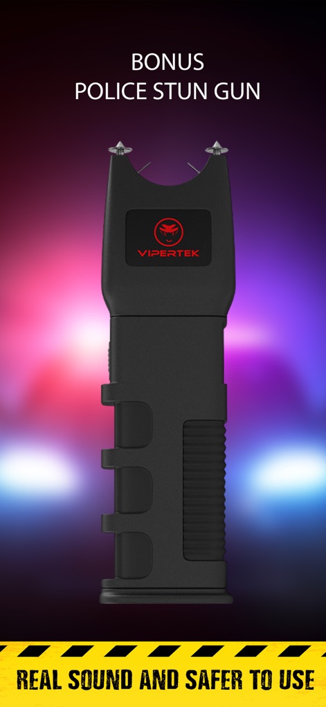 Emergency Vehicle Siren System - The app includes a bonus police stun gun with realistic sound effects and detailed "Vipertek" branding for additional entertainment.