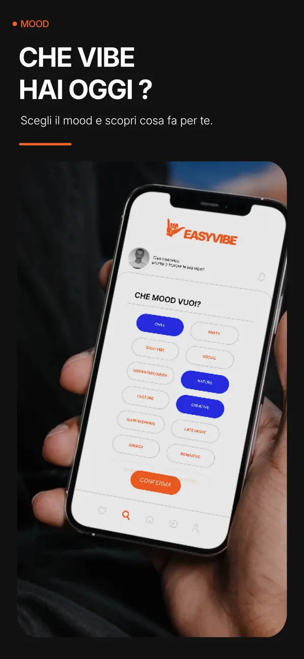 Screenshot ufficiale EasyVibe: Selezione dei mood