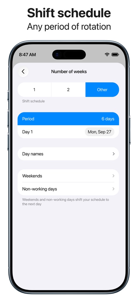 Smart Timetable: Study Planner - O aplicativo facilita a criação de horários com escalas rotativas, permitindo configurar um período de rotação em dias e indicar o primeiro dia do ciclo.