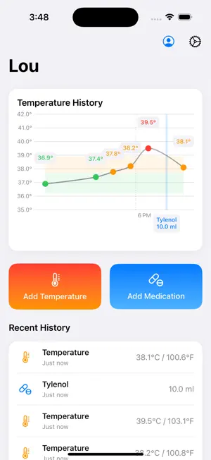 Fever Log - Track Fever & Meds screenshot 1