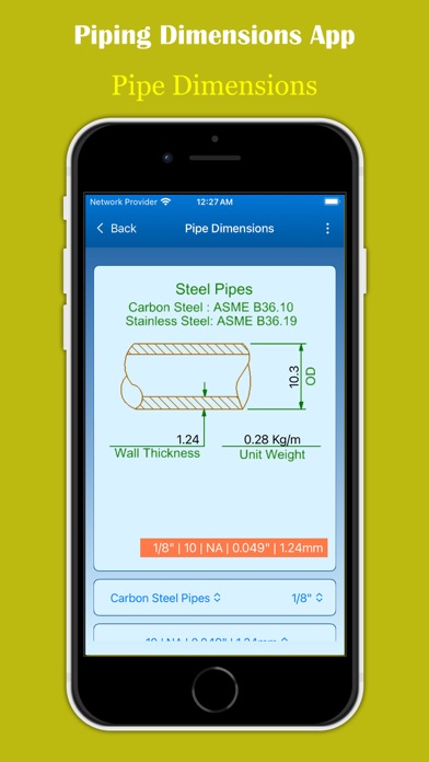 Piping Dimensions App Screenshot