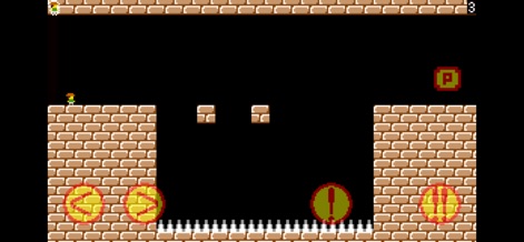 TrapAdventure 2 - This scene highlights the game's classic retro pixel art and instantly recognizable spike traps, navigated using the prominent on-screen directional and jump controls.