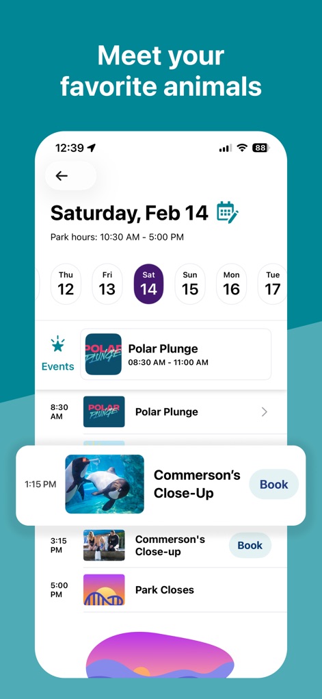 Aquatica - View the daily park event schedule and book unique animal experiences, such as "Commerson's Close-Up," for a memorable visit.