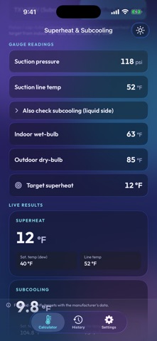 Superheat Subcooling PT Chart Screenshot 2 of 6
