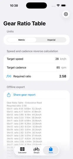 Screenshot von Fahrrad Gangrechner2026 auf dem iPhone 3