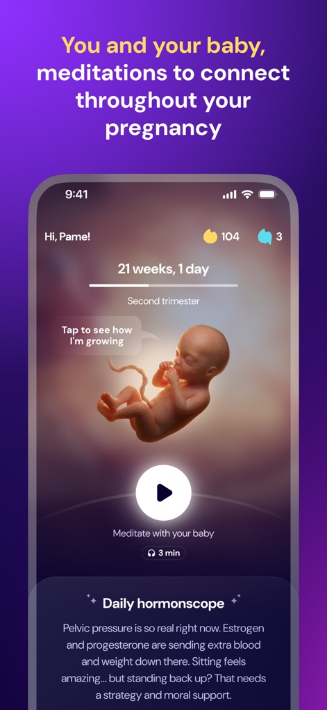 Musa: Period & Pregnancy - Follow your baby's growth week by week with a visual representation and access special meditations for connection during pregnancy.