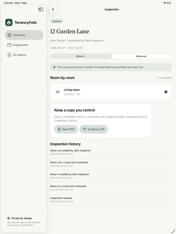 TenancyFolio iPad screenshot