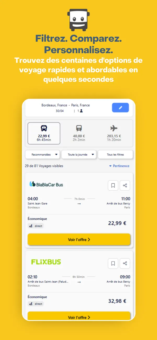 Screenshot #2 pour CheckMyBus: Comparateur de bus