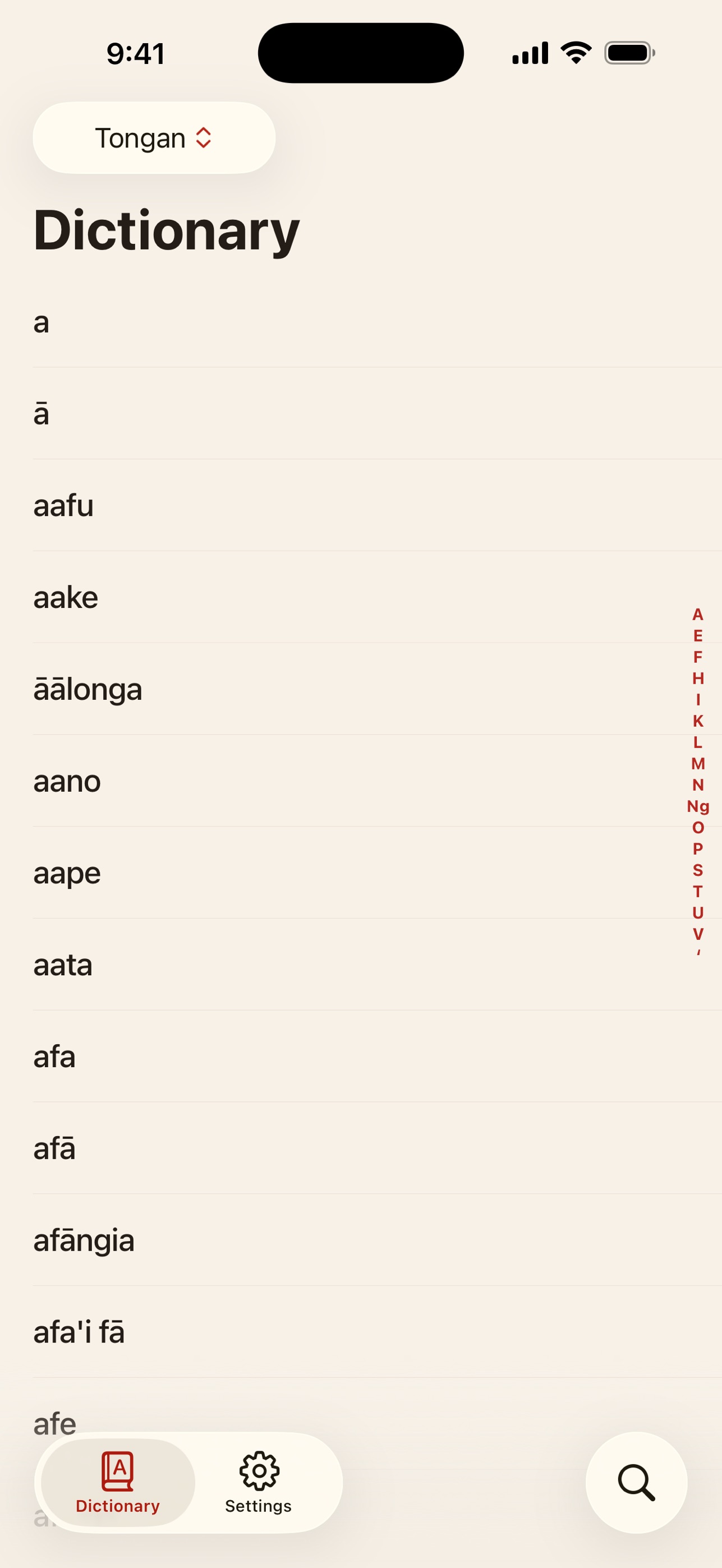 Screenshot 1 of Tongan-English Dictionary