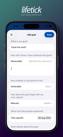 Lifetick - SMART Goal Setting Screenshot 2 of 5