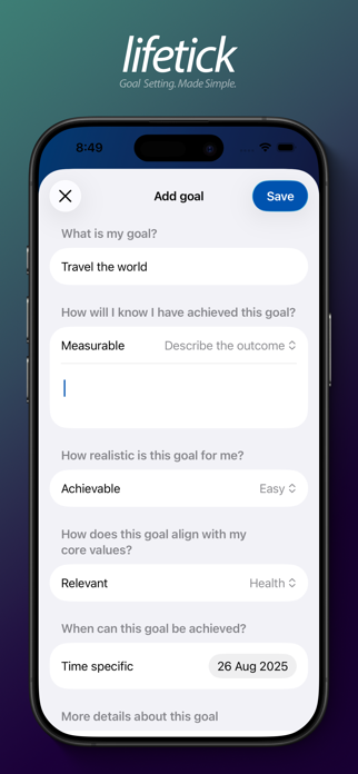 Lifetick - SMART Goal Setting Screenshot 2 of 5