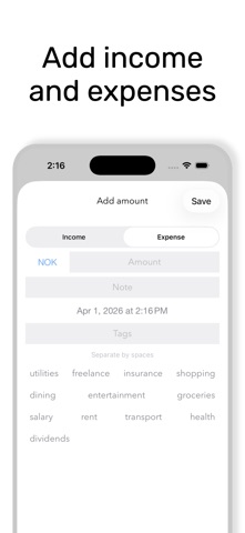 Cashier - minimal budget app iPhone screenshot