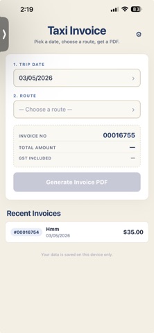 Taxi Invoice Screenshot 1 of 2