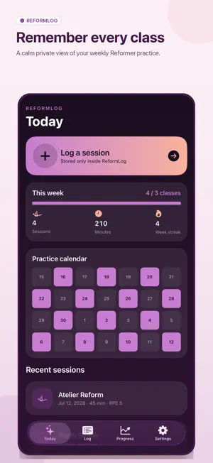 ReformLog: Pilates Journal screenshot 1