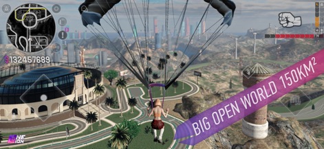 ONE LION - ROLE PLAY SIMULATOR - Immerse yourself in the vast 150 km² open world, featuring diverse environments like urban skylines and sprawling natural landscapes, explored by players with a parachute.