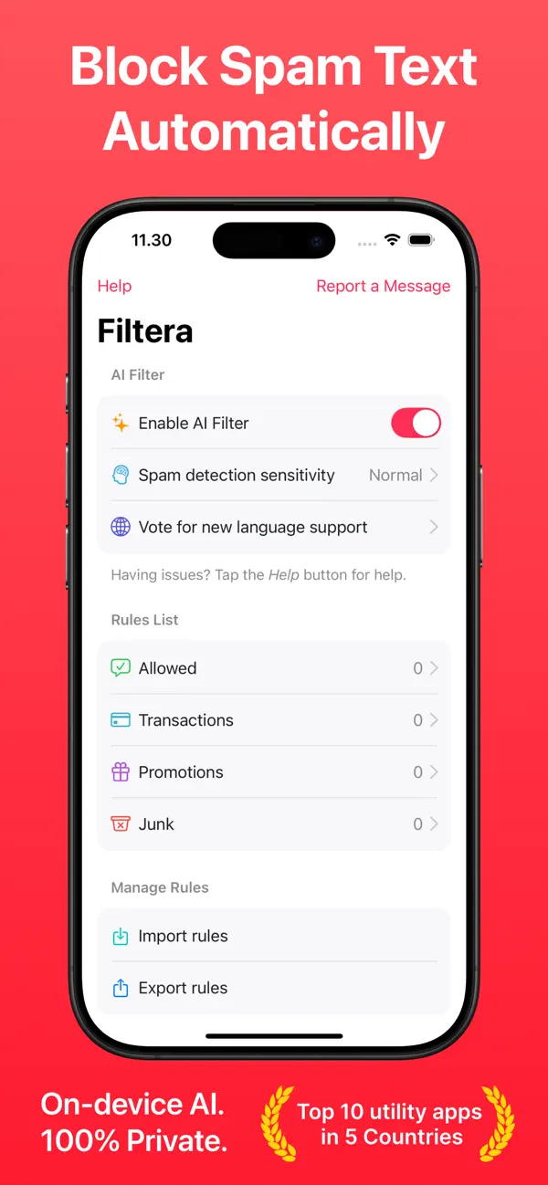 Screenshot #1 pour Spam Text Blocker - Filtera